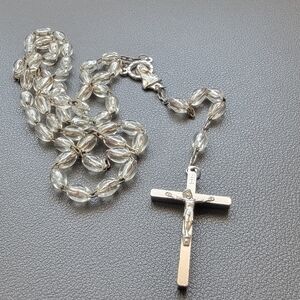 Vintage Italian Lucite Rosary – Mid-Century Pressed Bead Construction